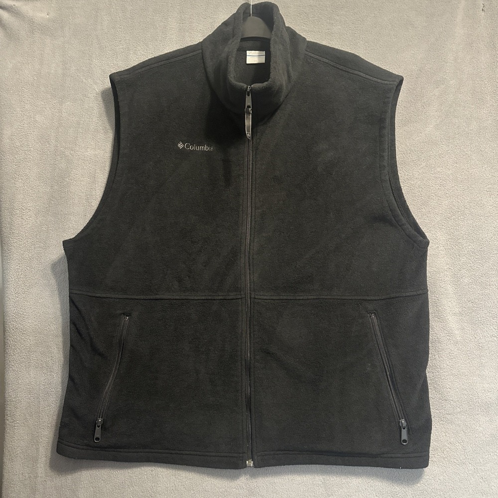 Columbia Fleece Full Zip Vest Mens Size XXL Black Sleeveless Zip Pockets Outdoor